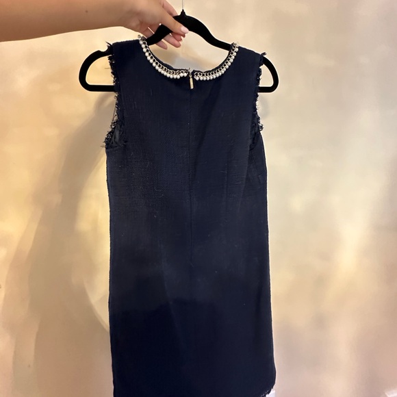 Karl Lagerfeld Paris Navy Blue Tweed Pearl Dress - Picture 3 of 5